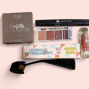 Confetti Highlighter elf makeup geek ,lipstick , brush bundle